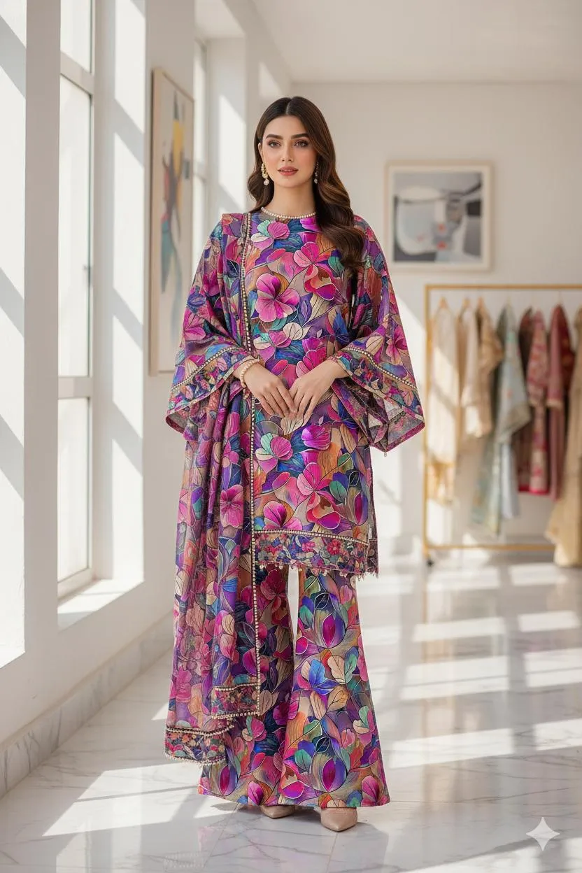 2 Pcs Women's Unstitched Printed Suit