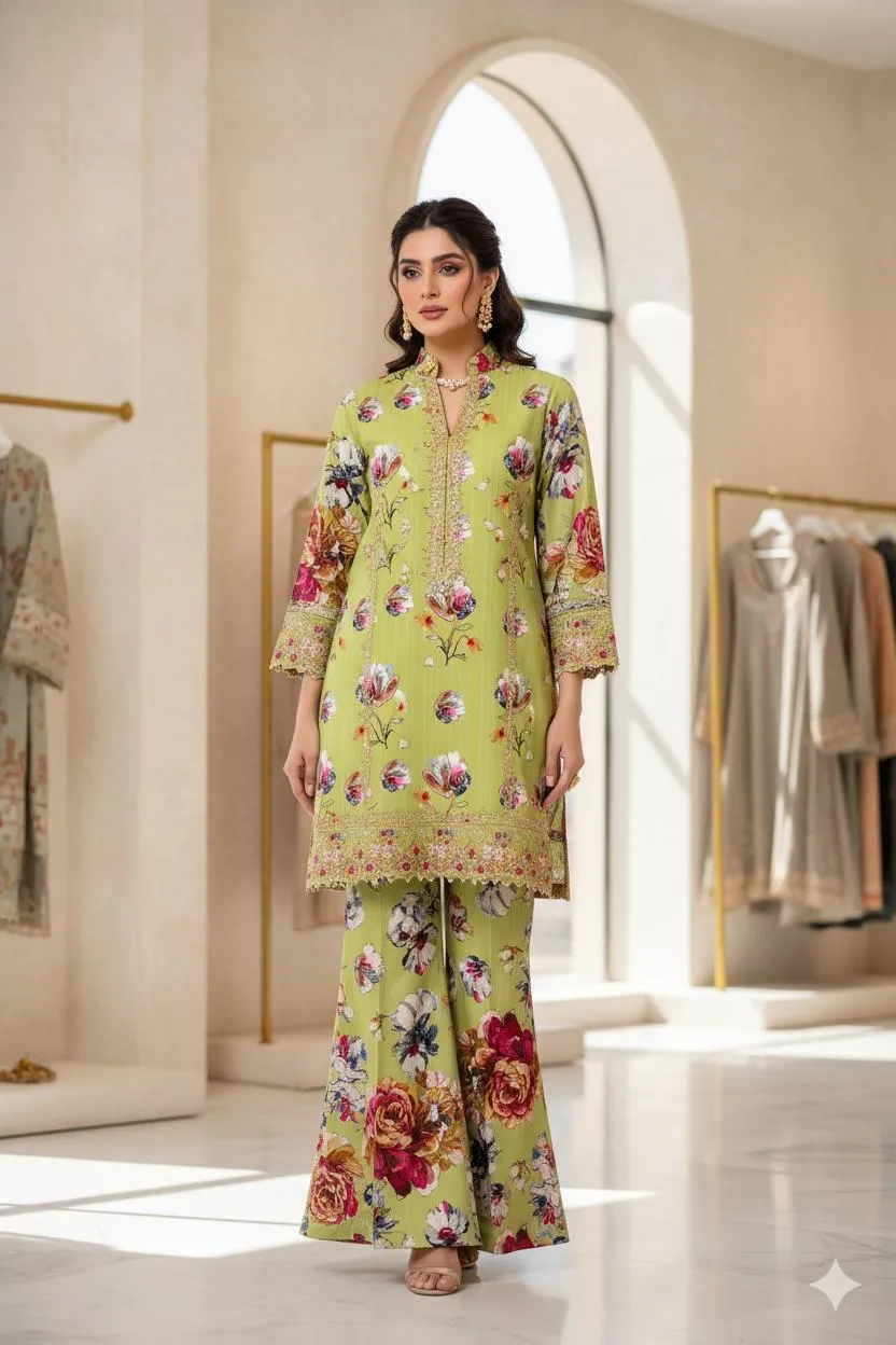 2 Pcs Women's Unstitched Printed Suit