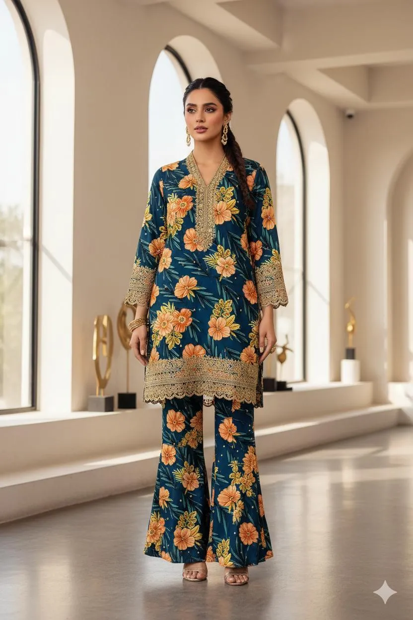 2 Pcs Women's Unstitched Printed Suit