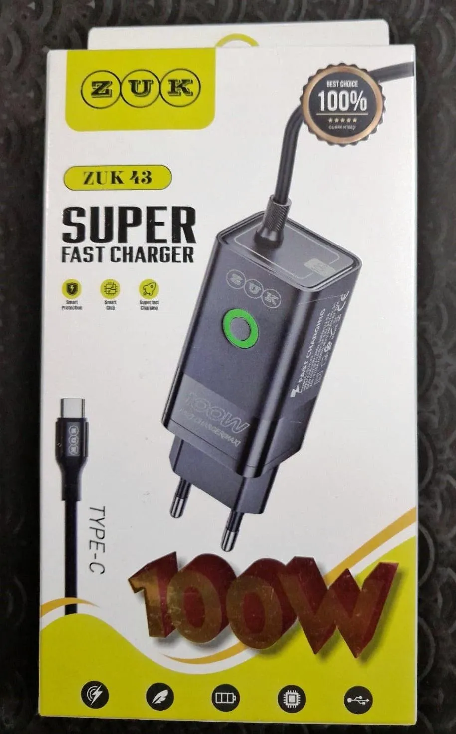 100W Super Fast Charger with Type-C Cable