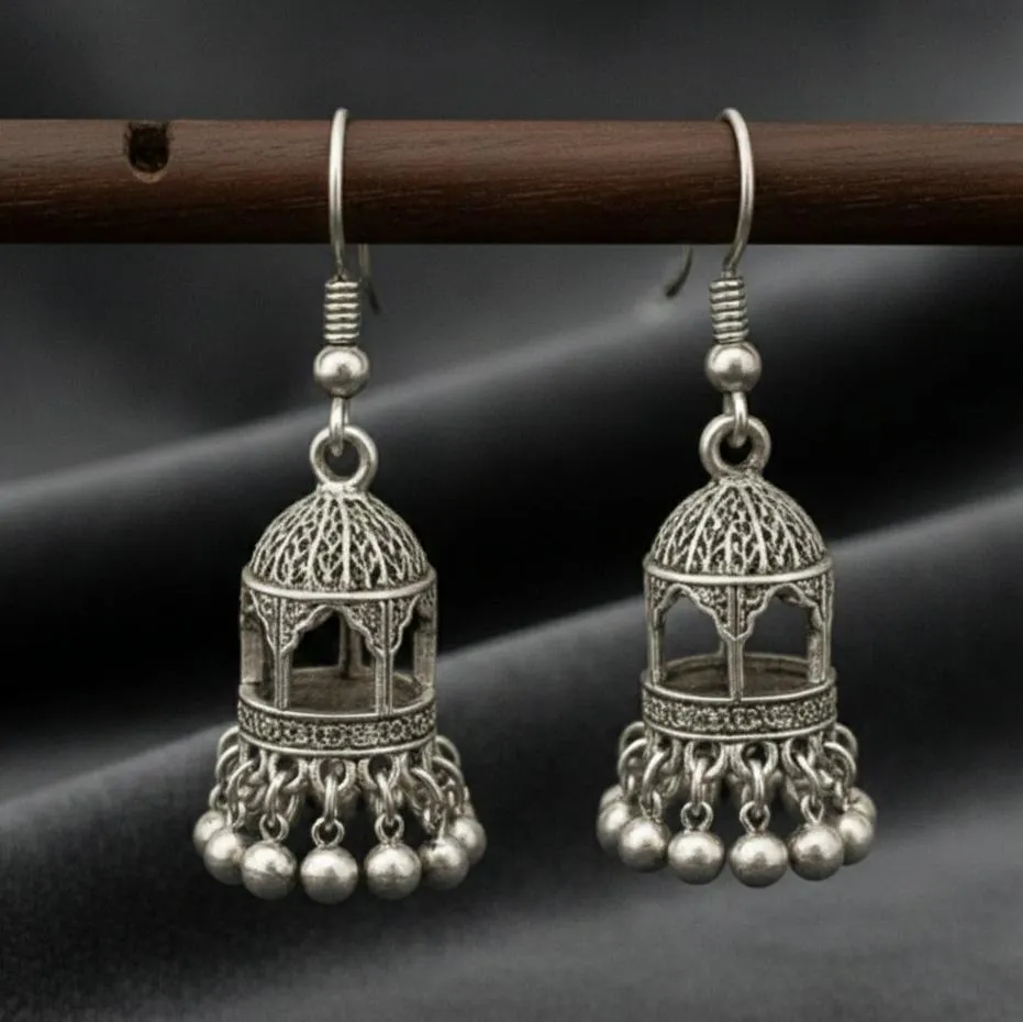 Silver traditional Jhumkas Model Wear KHE-903
