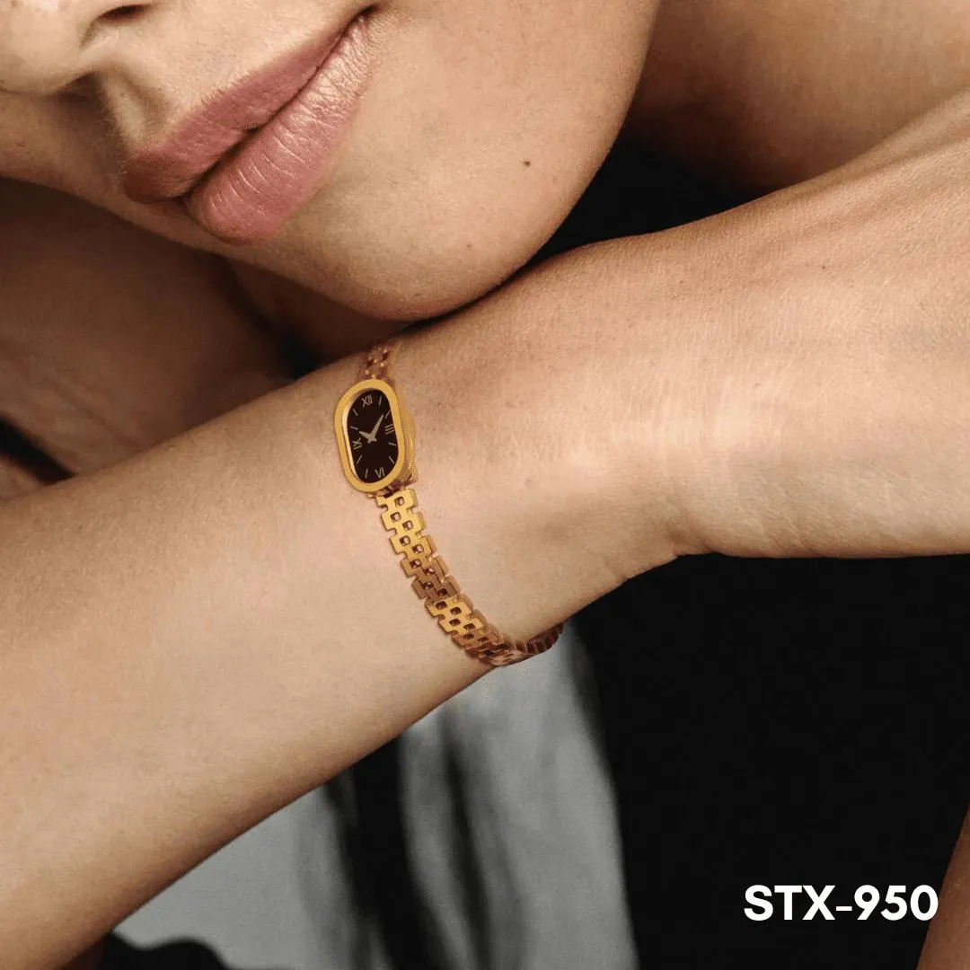 Golden Roman Numeral Watch for Women with Chain Bracelet