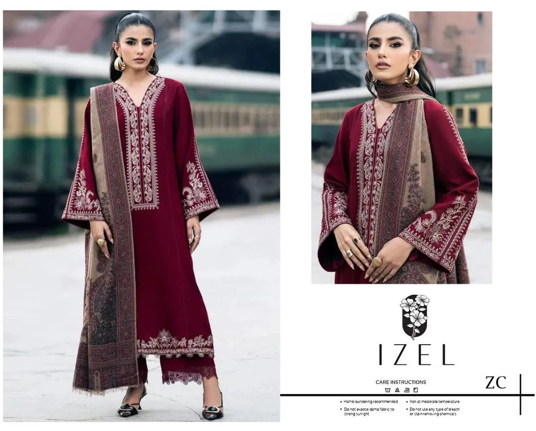 3 Pcs Women's Unstitched Embroidered Suit