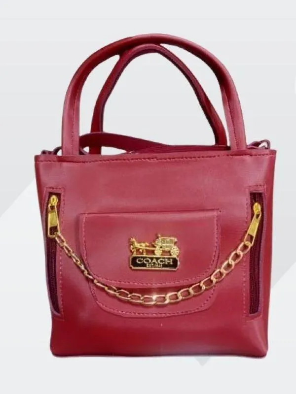 Stylish Women's Studded Red PU Leather Hand Bag - 1 Pc