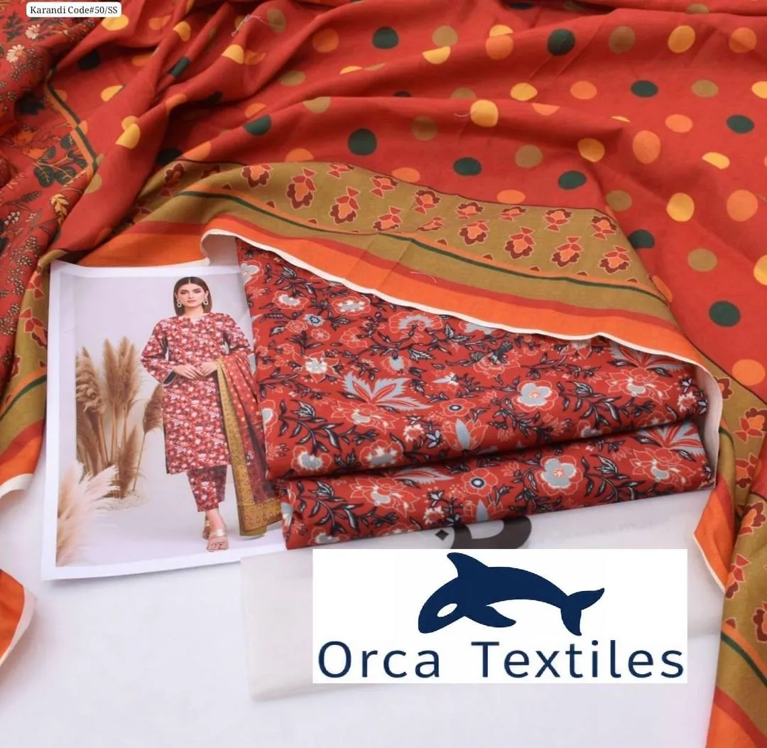 3 Pcs Women's Stitched Karandi Printed Suit