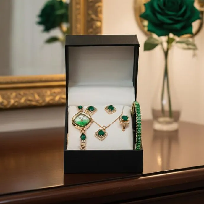 Elegant Red Jewelry Box with Watches & Rings