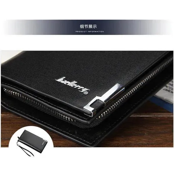 Men's Black Leather Bi-Fold Wallet with Card Slot