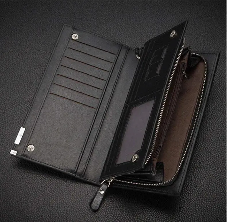 Men's Black Leather Bi-Fold Wallet with Card Slot