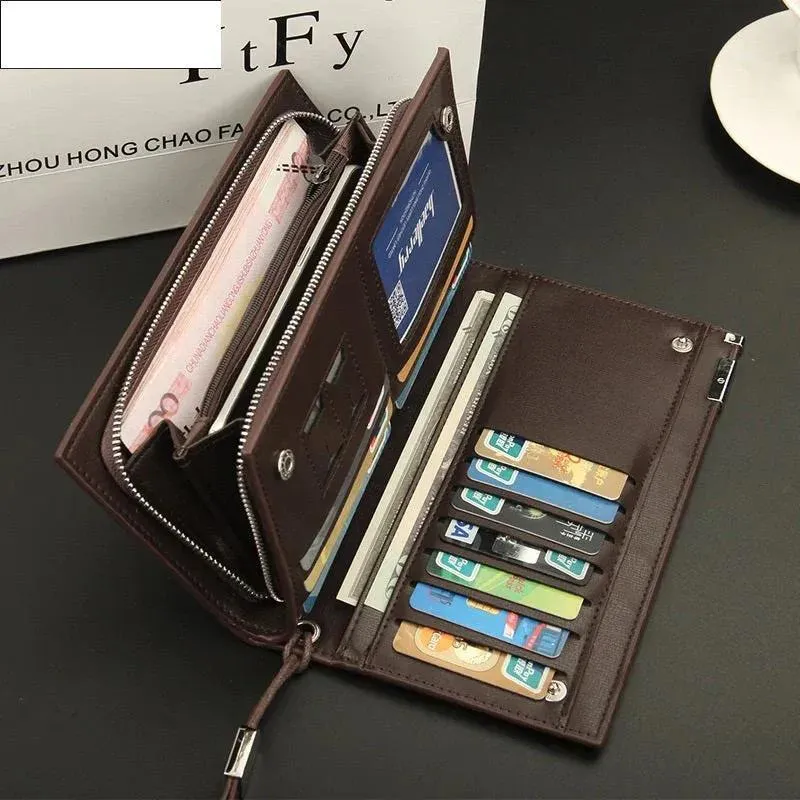 Men's Black Leather Bi-Fold Wallet with Card Slot
