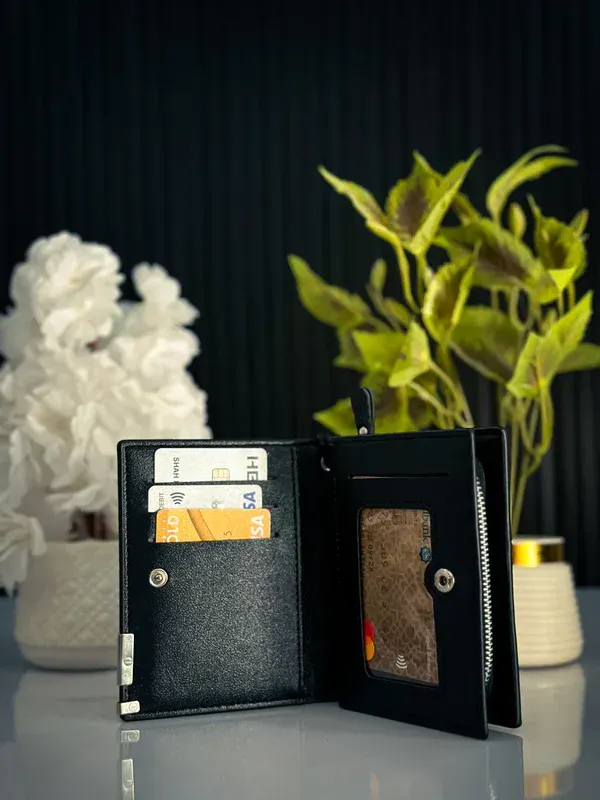 Men's Tri-Fold Leather Wallet Black Brown Zipper