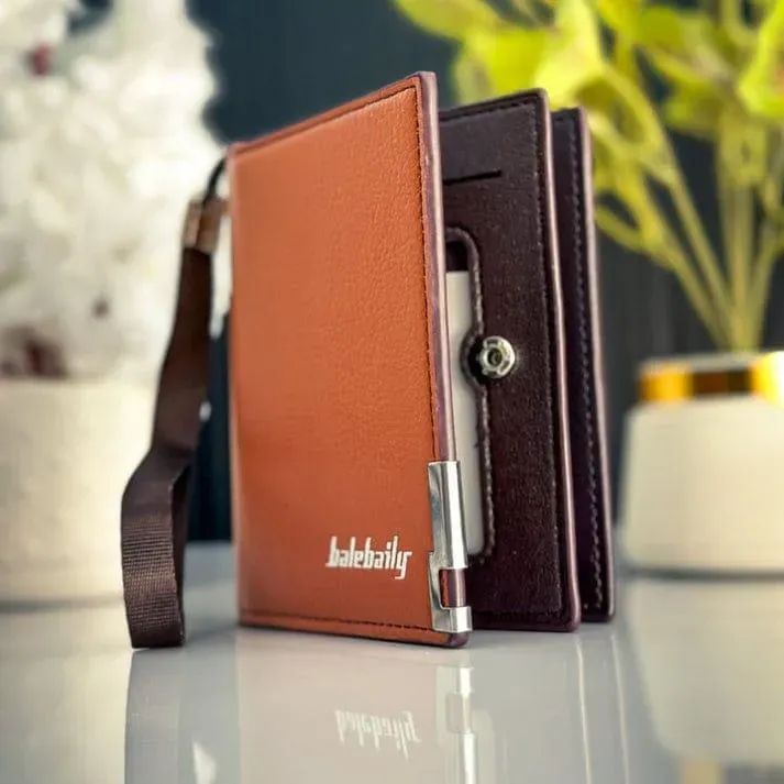 Men's Tri-Fold Leather Wallet Black Brown Zipper