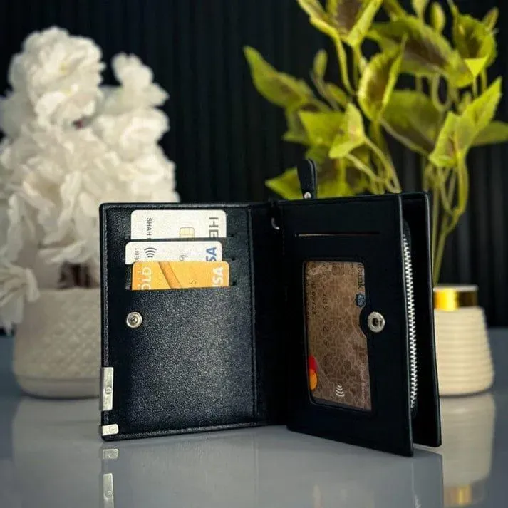 Men's Tri-Fold Leather Wallet Black Brown Zipper