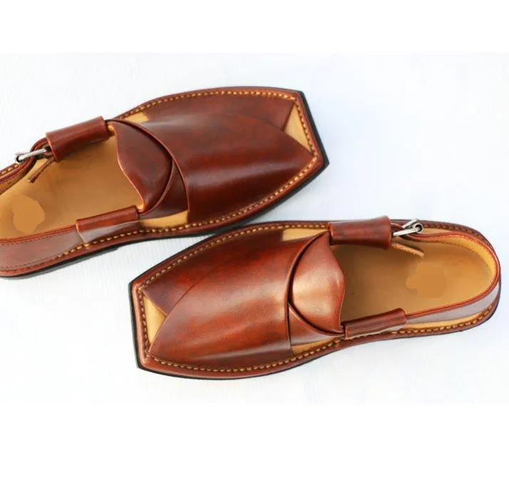 Men's Leather Plain Peshawari Chappal
