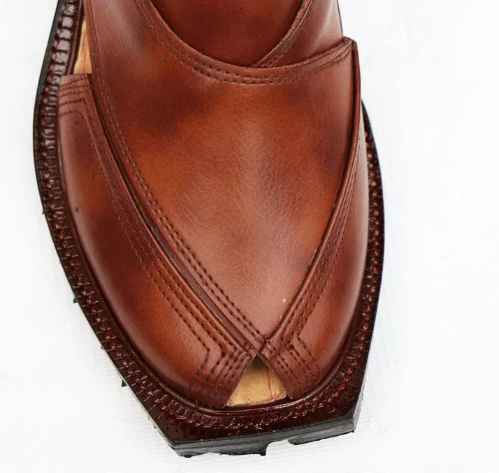 Men's PU Leather Plain Peshawari Chappal