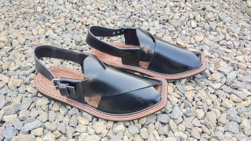 Men's PU Leather Peshawari Chappal - 1 Pcs in Classic Black