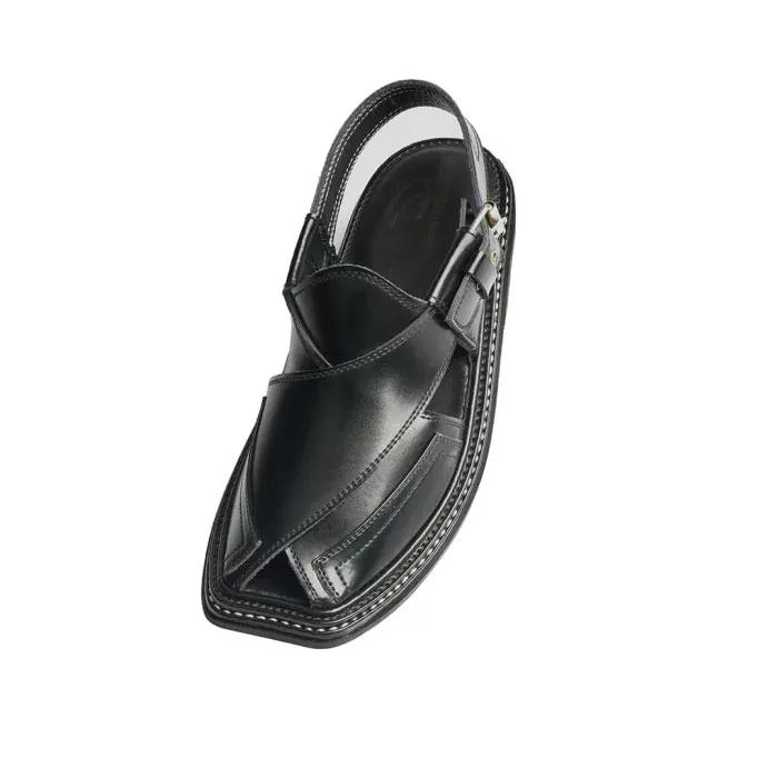 Black Peshawari Chappal With Triple Gear – 092115