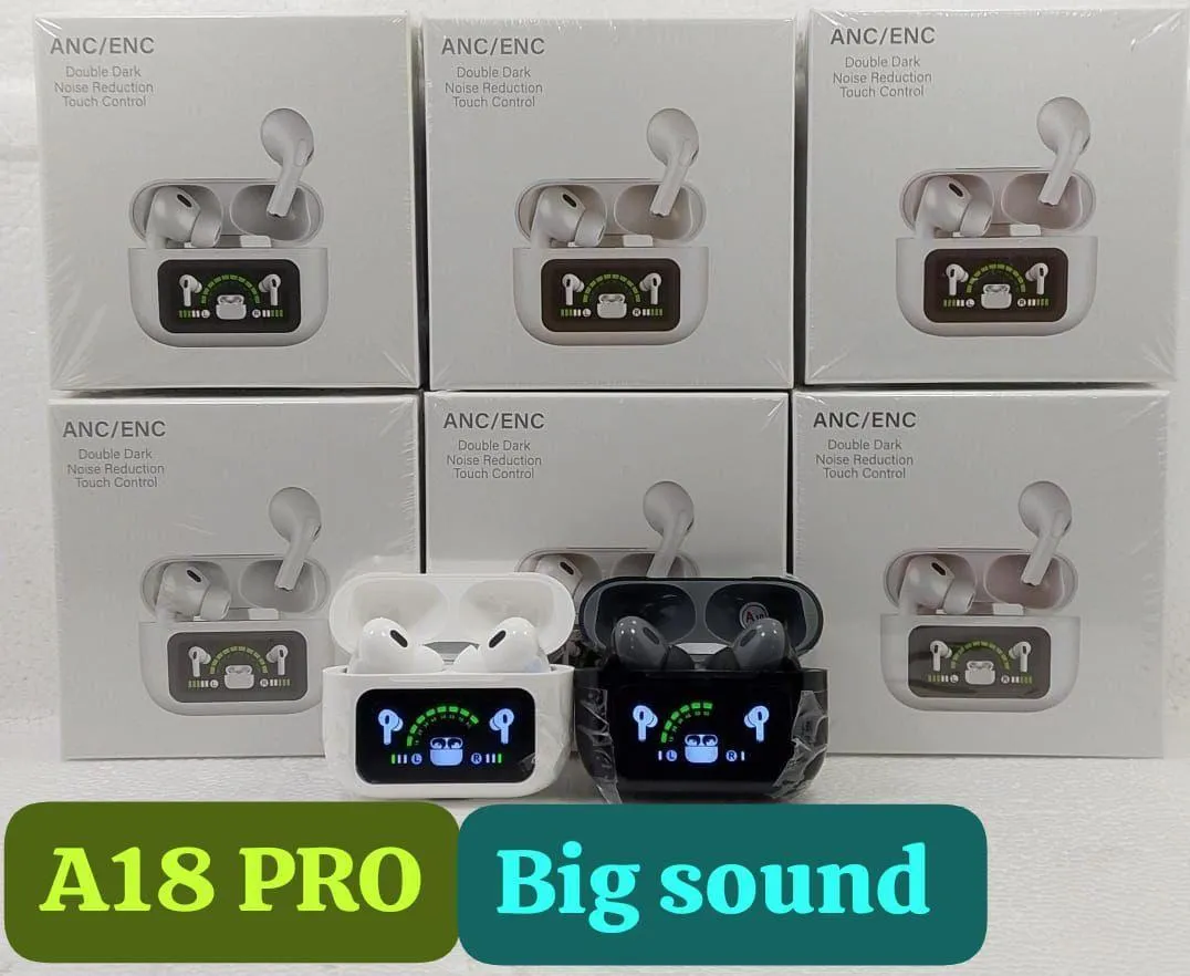 Black A9 Pro ANC Bluetooth 5.4 Wireless Earbuds with Smart Screen and Active Noise Cancellation