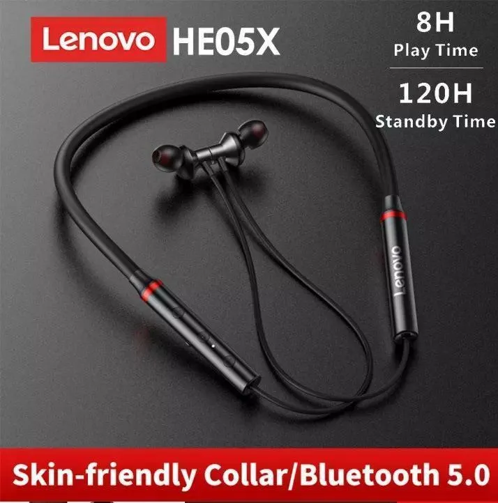 Lenovo HE05x Bluetooth 5.0 Magnetic Neckband Earphones, Mic, 12Hrs