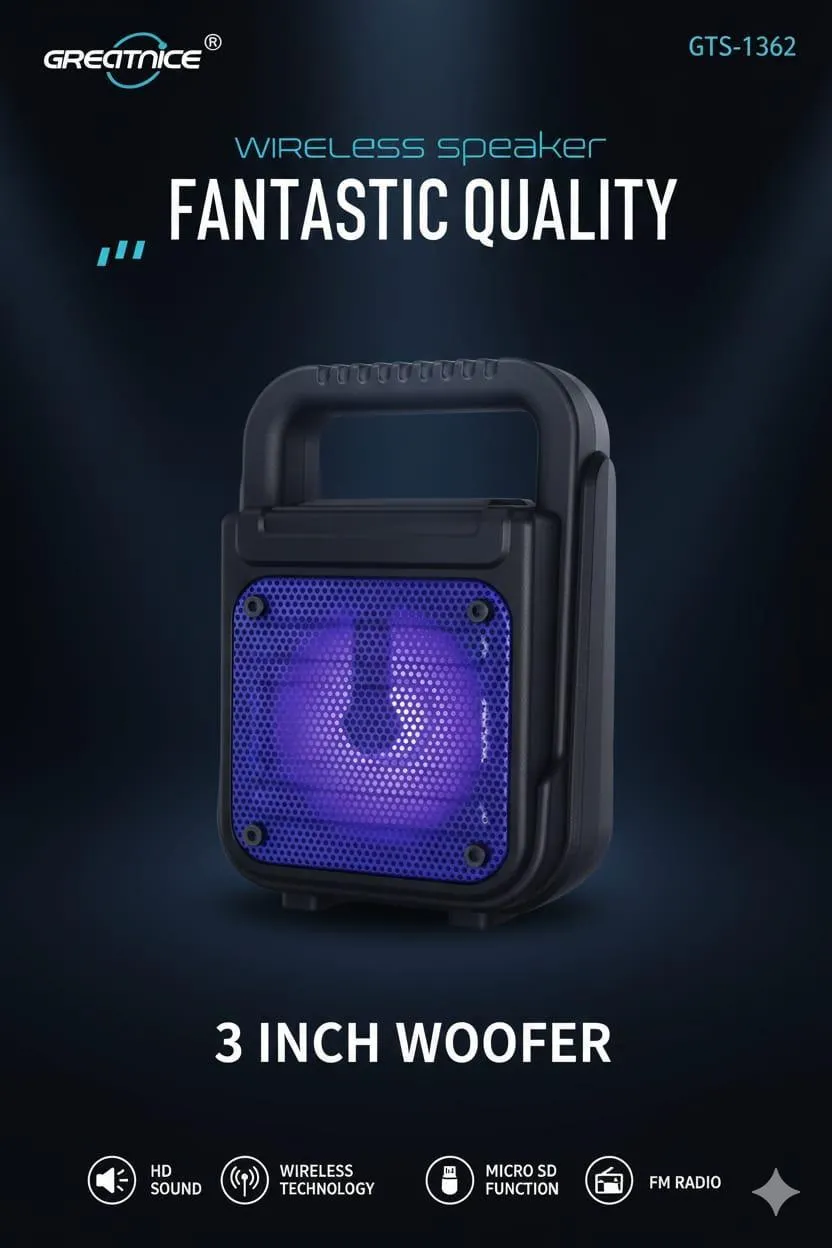 Mini Wireless Bluetooth GTS-1362 “3” inch Speaker With FM Radio