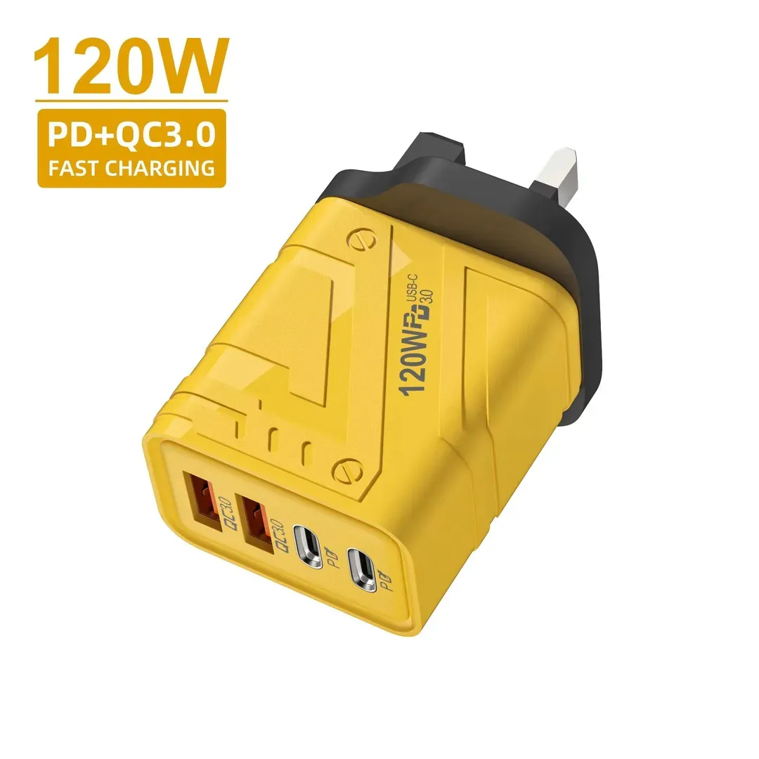 120W Fast Charging Yellow Travel Adapter with 4 USB Ports