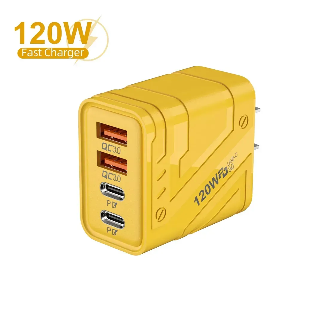 120W Fast Charging Yellow Travel Adapter with 4 USB Ports