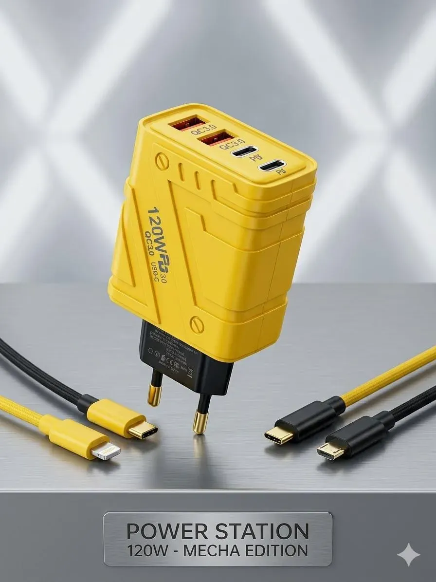 120W Fast Power Adapter Wall Charger 4-Port 4-in-1 Quick USB Charging Plug