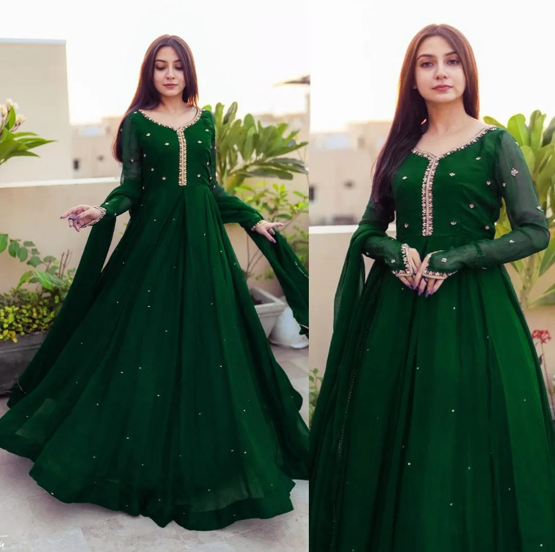 3 Pcs Women's Stitched Chiffon Embroidered Frock