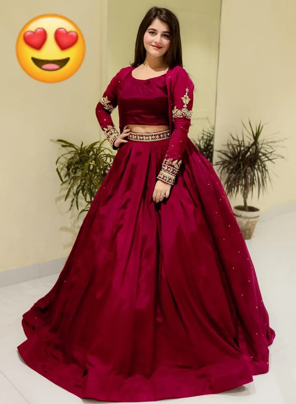 3 Pcs Women's Stitched Shamoz Silk Plain Gown Suit