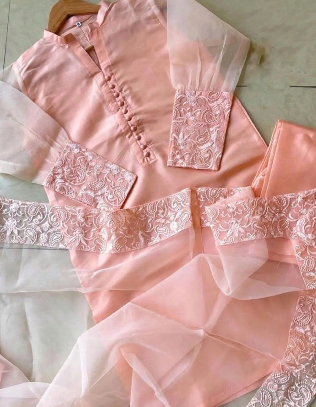 3 Pcs Women's Stitched Organza Embroidered Suit