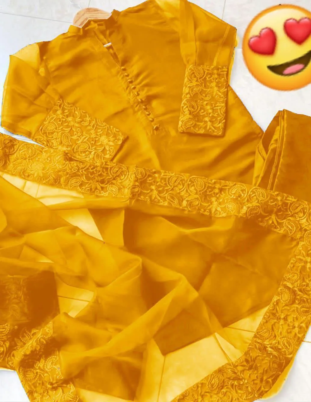 3 Pcs Women's Stitched Organza Embroidered Suit