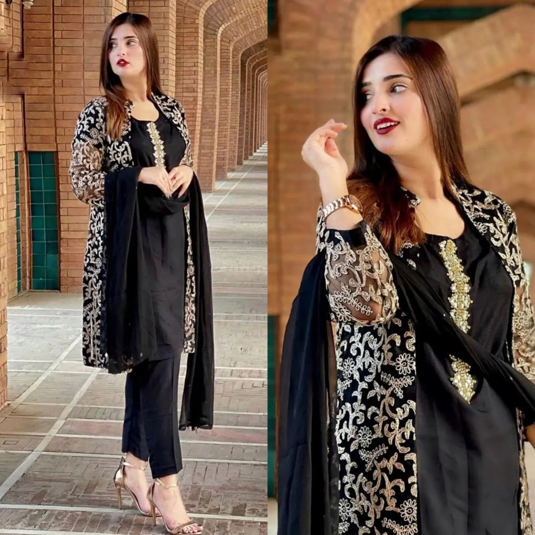 3 Pcs Women's Stitched Shamoz Silk Embroidered Suit