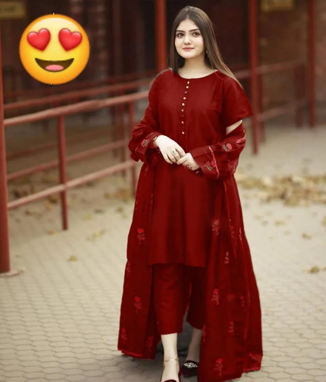 3 Pcs Women's Stitched Shamoz Silk Embroidered Gown Suit