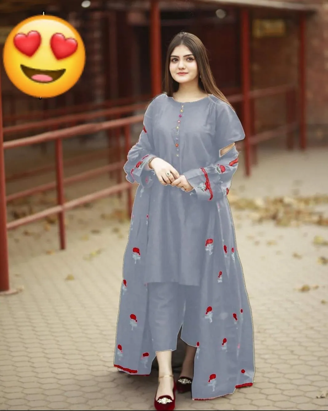 3 Pcs Women's Stitched Shamoz Silk Embroidered Gown Suit