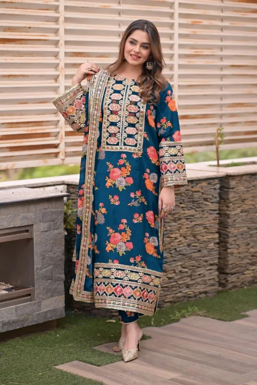 3 Pcs Women's Stitched Lawn Patch Work Suit