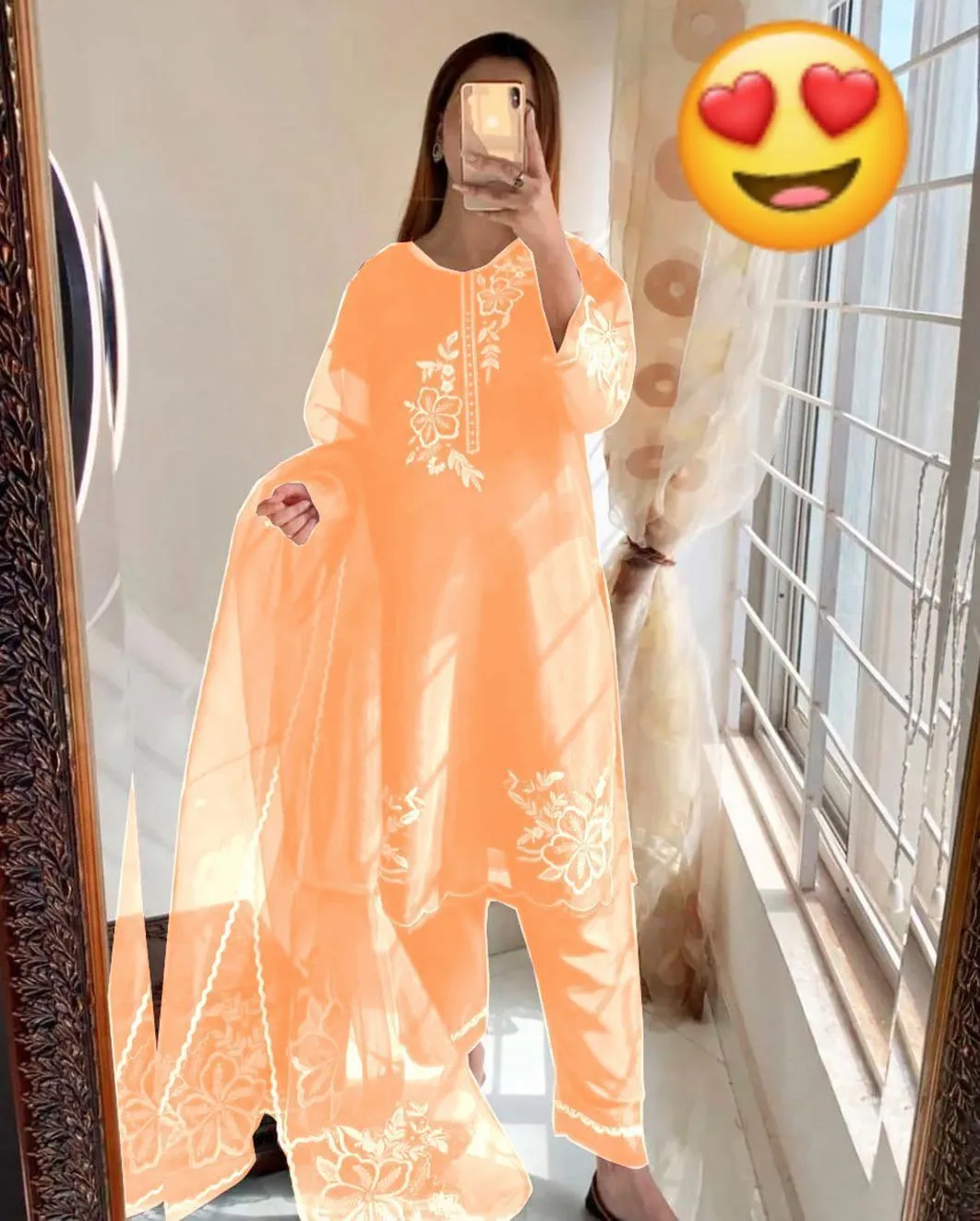 3 Pcs Women's Stitched Organza Embroidered Suit