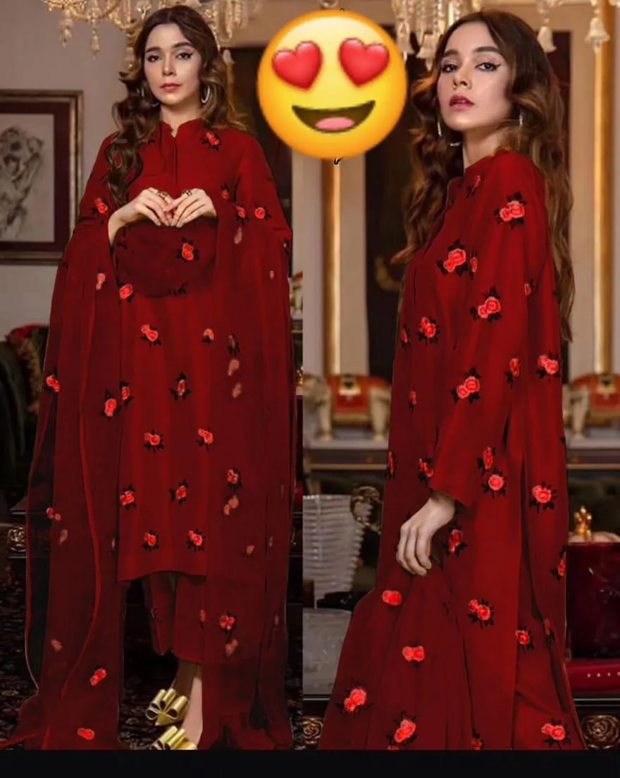 3 Pcs Women's Stitched Shamoz Silk Embroidered Suit