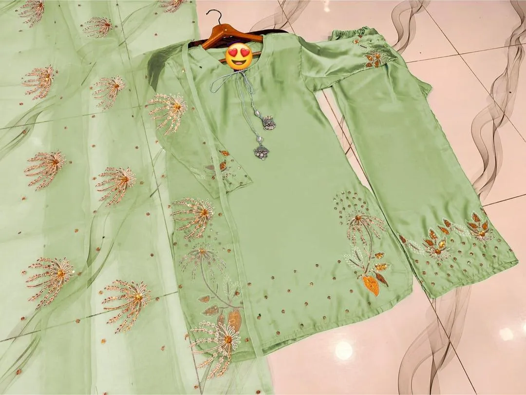 Silver Gold Sequence Embroidered 3Pc Suit Set