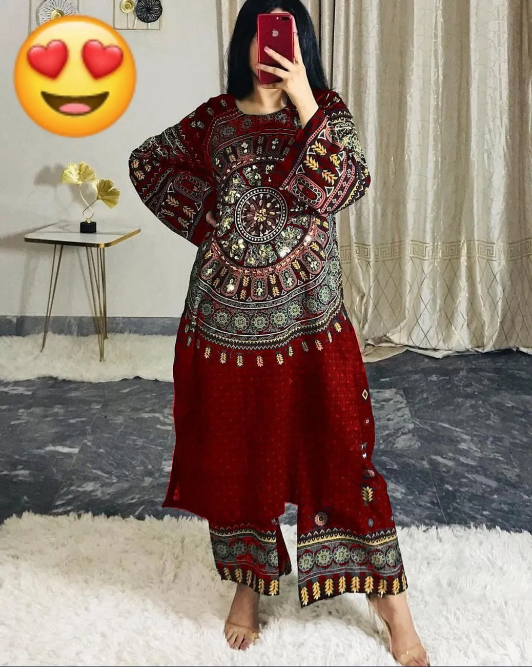 2 Pcs Women's Stitched Swiss Lawn Mirror Work Shirt And Trouser