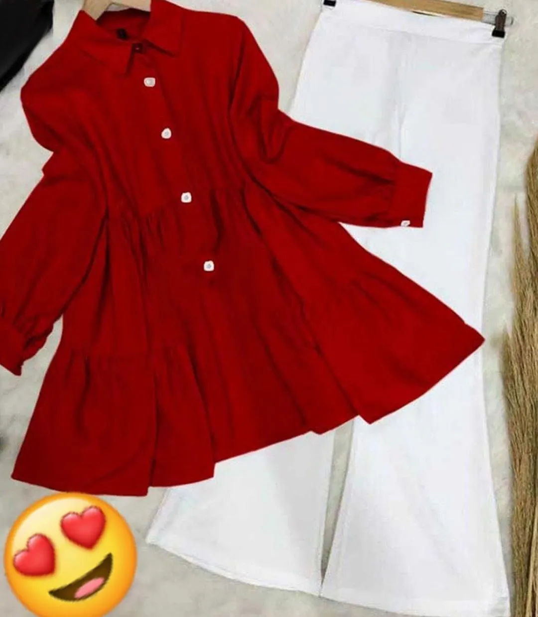 2 Pcs Women's Stitched Linen Plain Shirt And Trouser