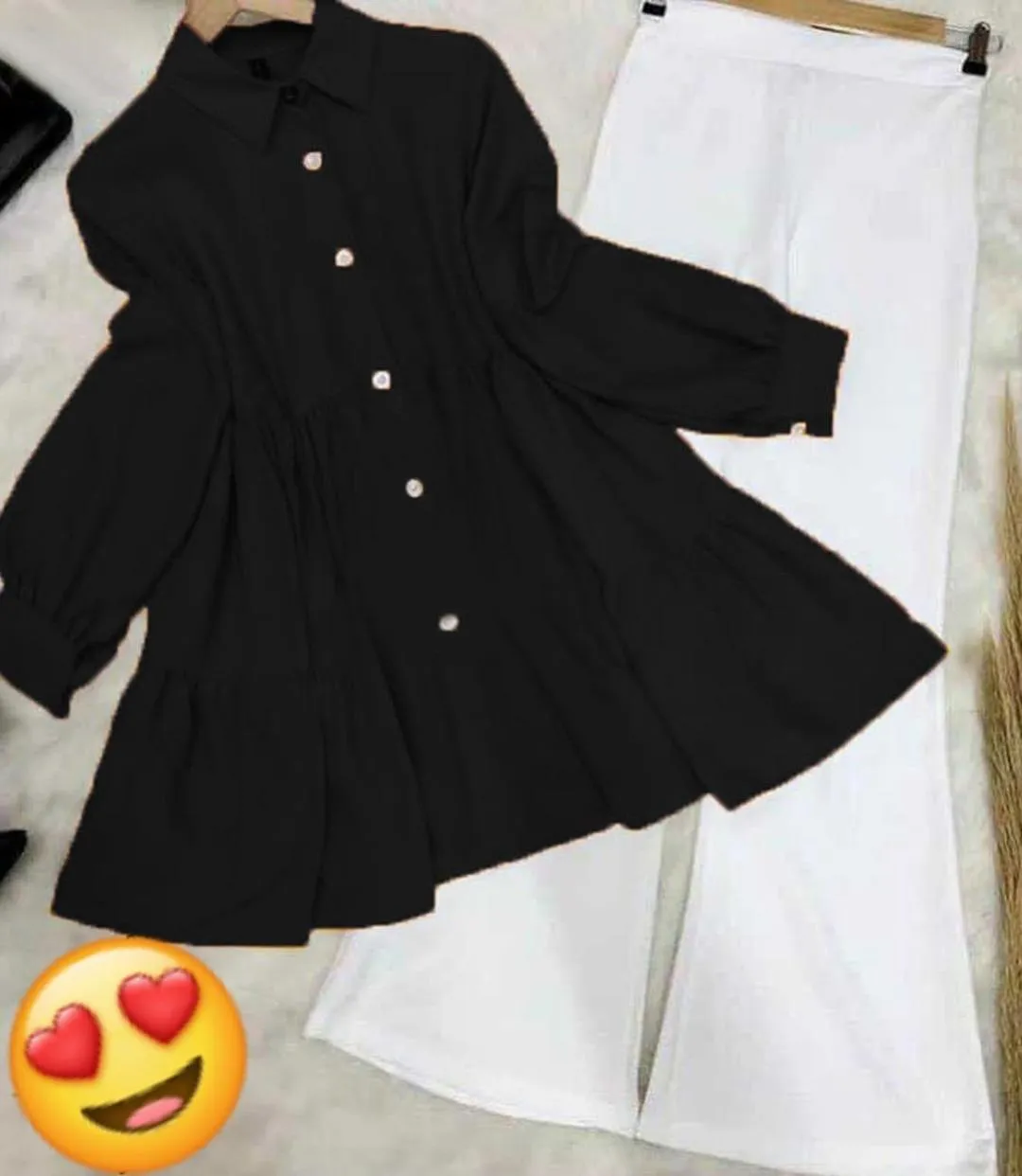 2 Pcs Women's Stitched Linen Plain Shirt And Trouser