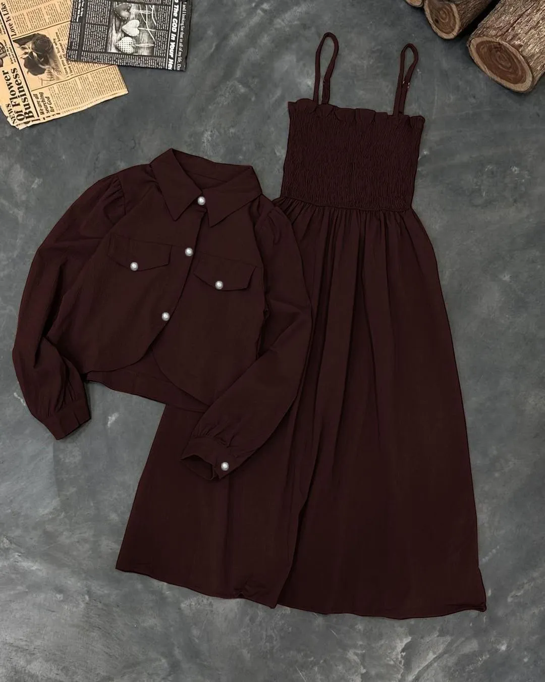 2 Pcs Women's Stitched Linen Plain Dress