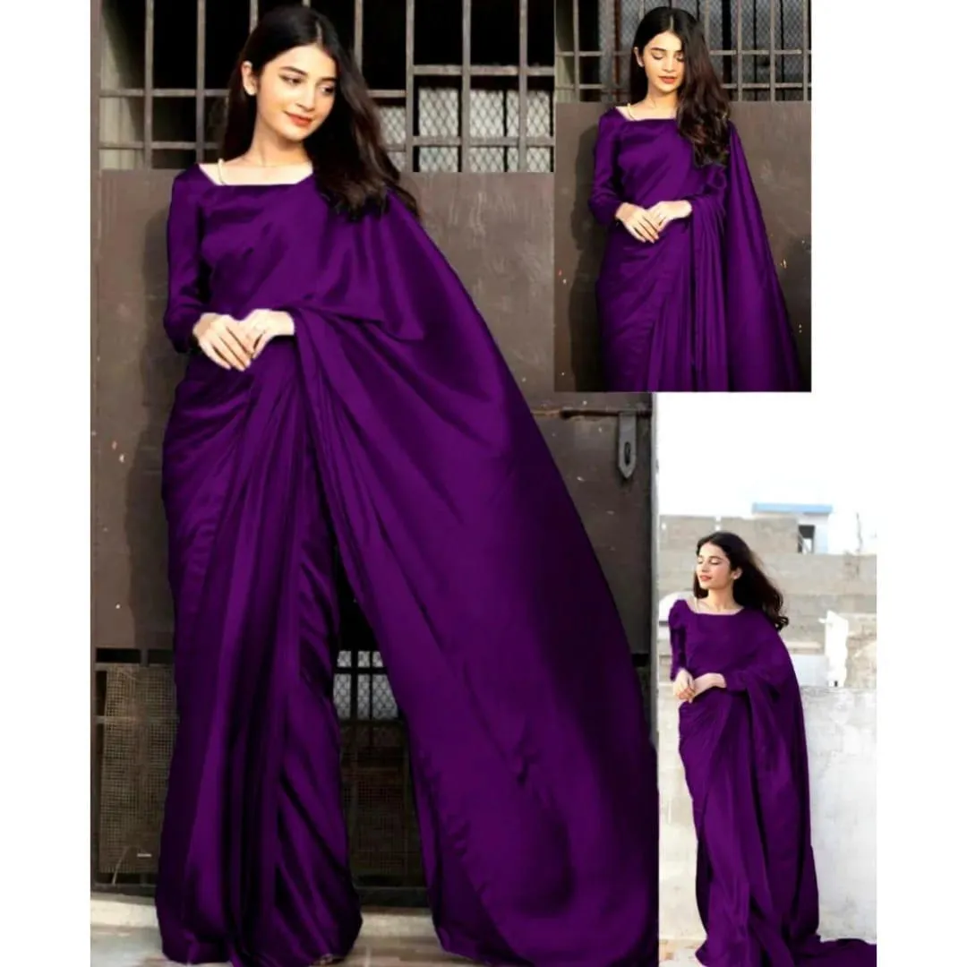 2 Pcs Women’s Shamoz Silk Plain Stitched Saree