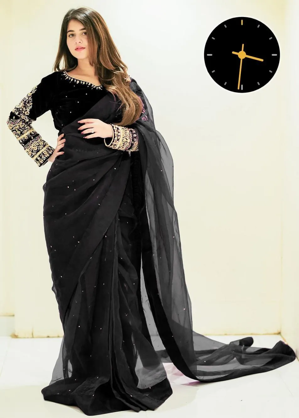 2 Pcs Women’s Chiffon Embroidered Stitched Saree