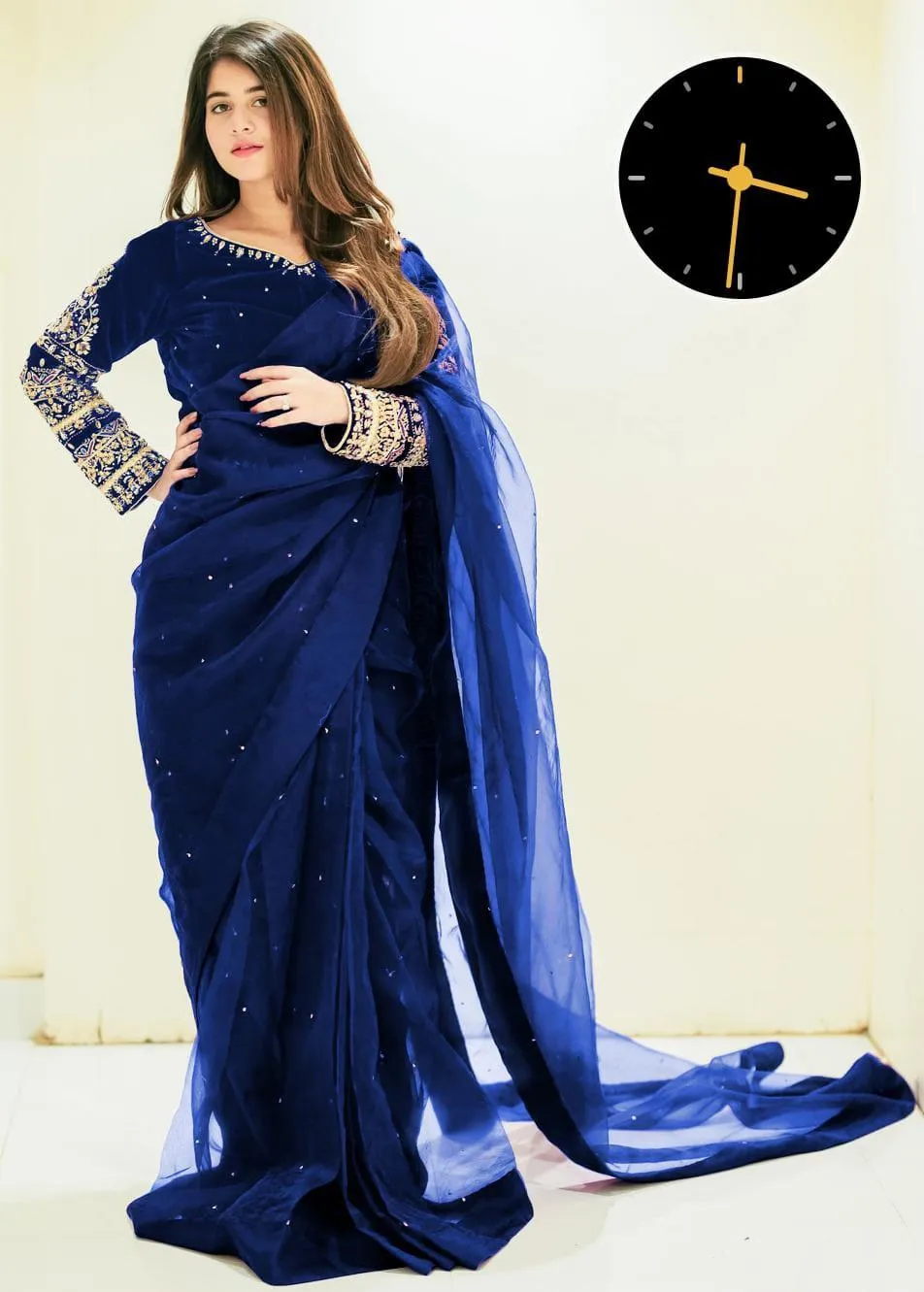 2 Pcs Women’s Chiffon Embroidered Stitched Saree