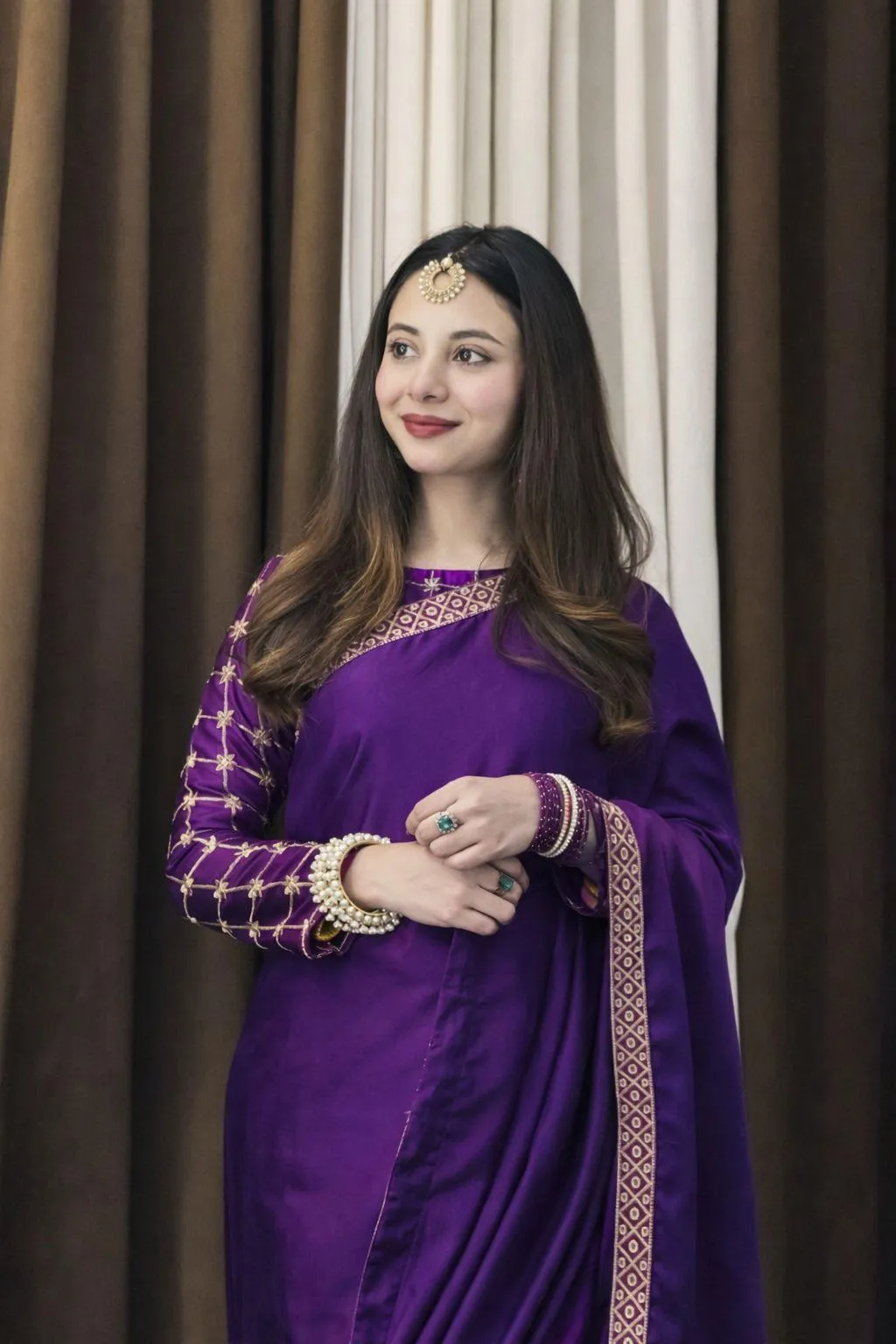 2 Pcs Women’s Shamoz Silk Embroidered Stitched Saree