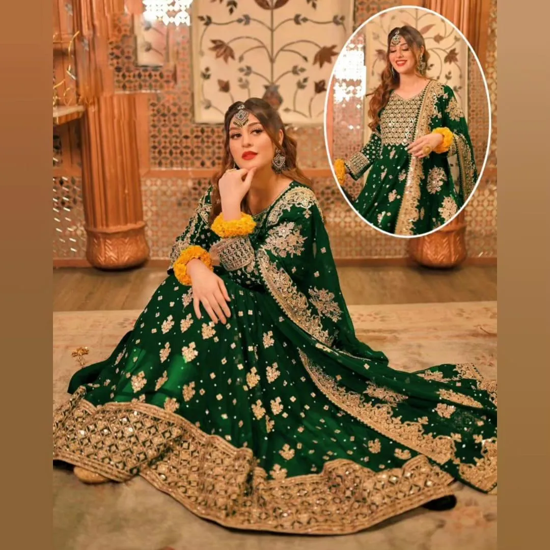 3 Pcs Women's Stitched Chiffon Embroidered Maxi And Trouser