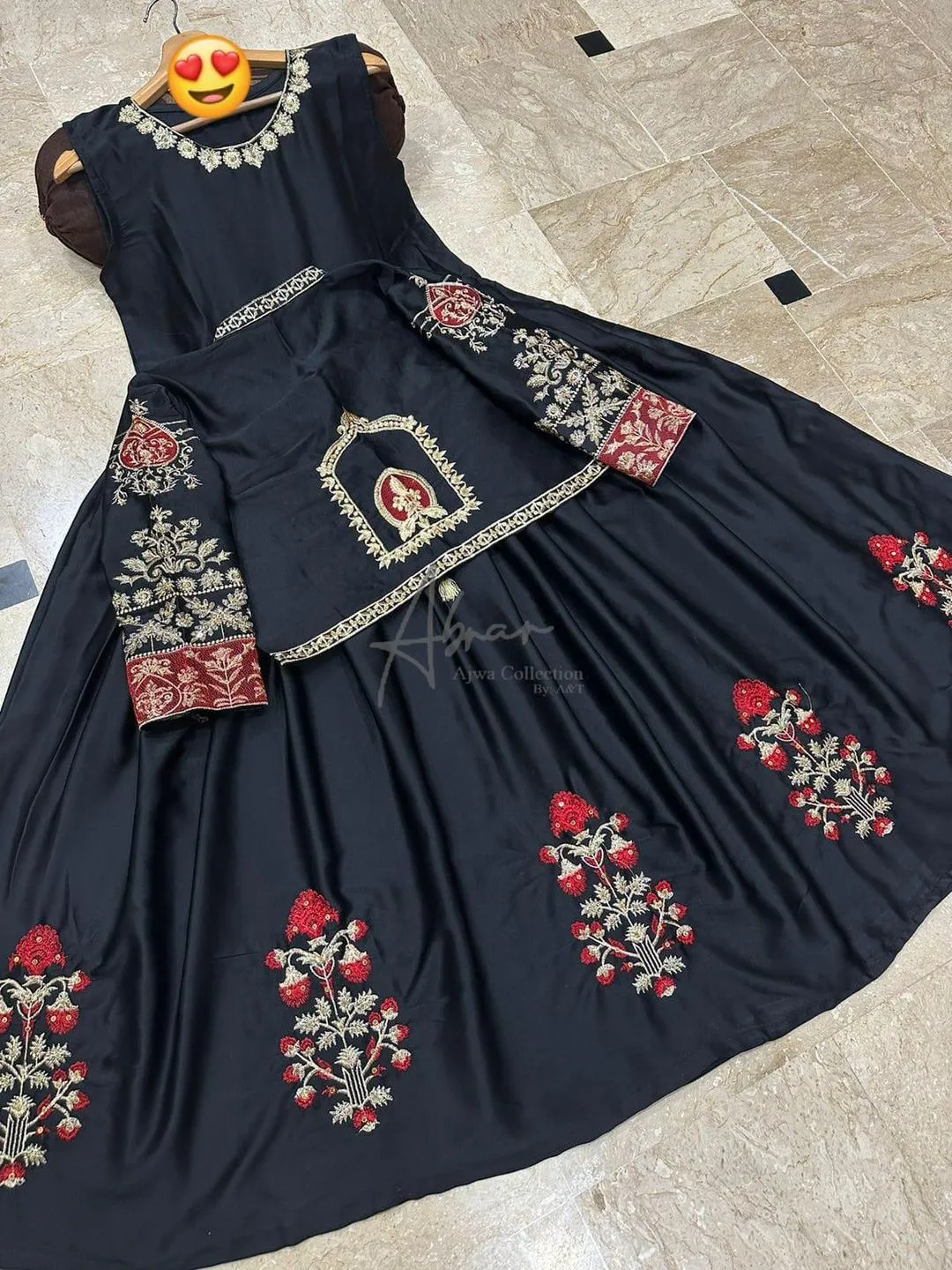 2 Pcs Women's Stitched Shamoz Silk Embroidered Maxi and Jacket