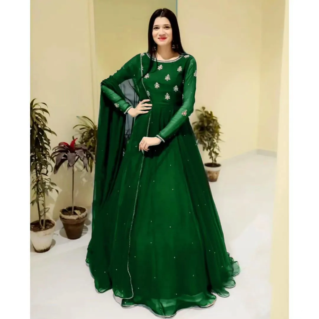 3 Pcs Women's Stitched Chiffon Embroidered Maxi Suit