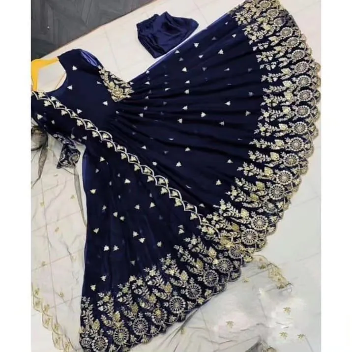 3 Pcs Women's Stitched Shamoz Silk Embroidered Maxi And Trouser