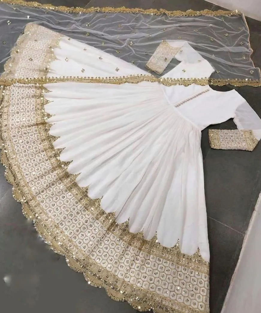 3 Pcs Women's Stitched Chiffon Sequins Maxi And Trouser